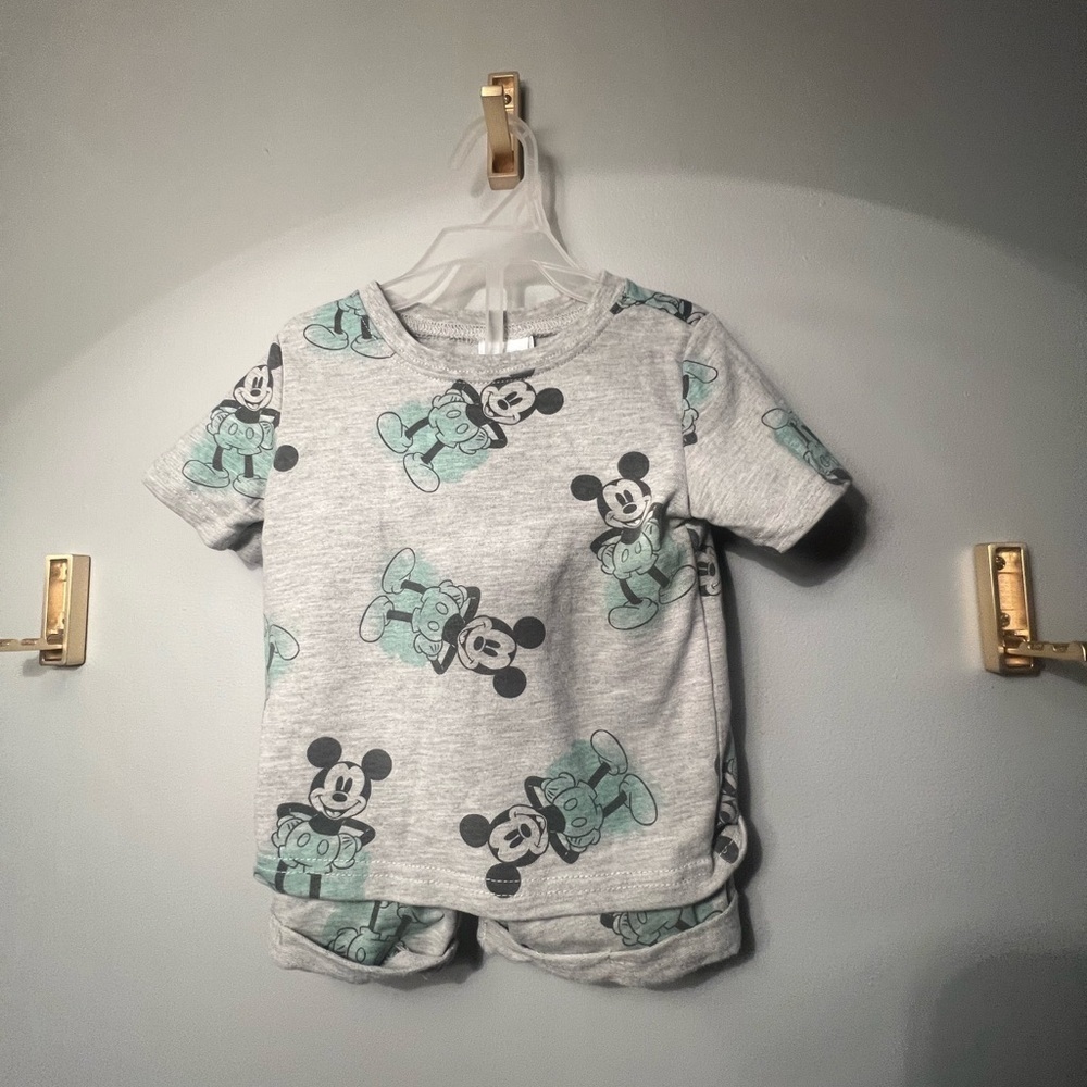Disney Mickey Mouse Gray and Green Kids Shirt & Shorts Set